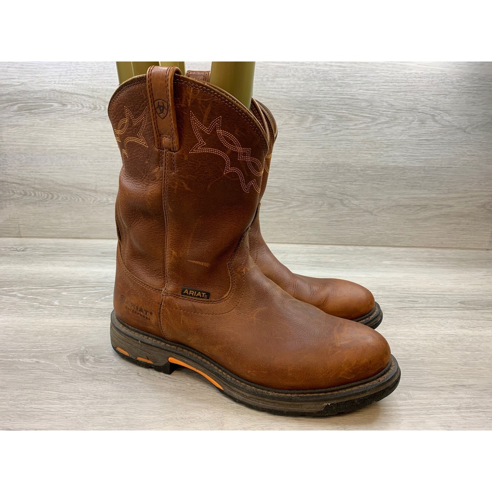 Ariat Men's Waterproof Western Work Boots Brown Leather 13 D Classic Shoes